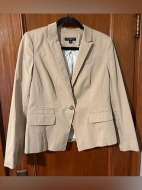 Ann Taylor Cotton Sateen Khaki Tan Single Button Blazer Jacket 10P Workwear